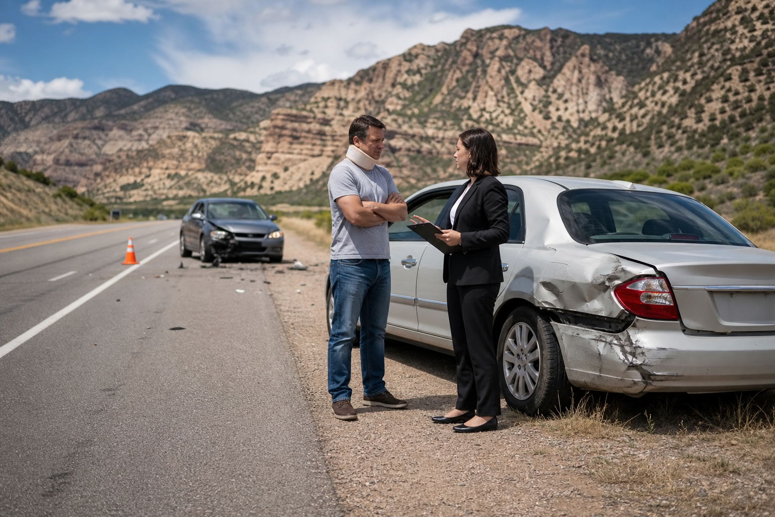 Drivers exchanging information after a crash to estimate an average car accident settlement in Utah