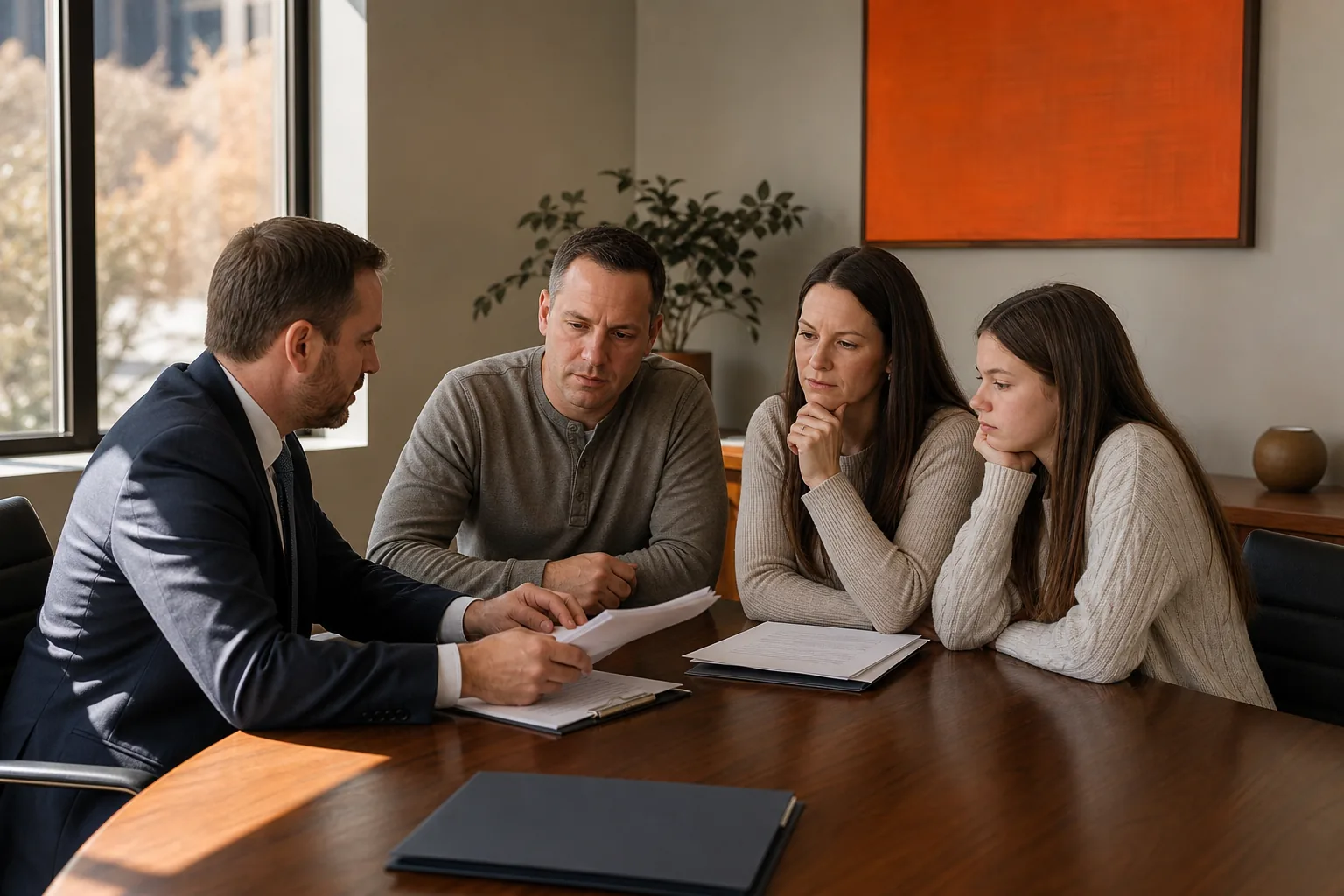 Utah family meeting with attorneys to discuss a wrongful death settlement amount