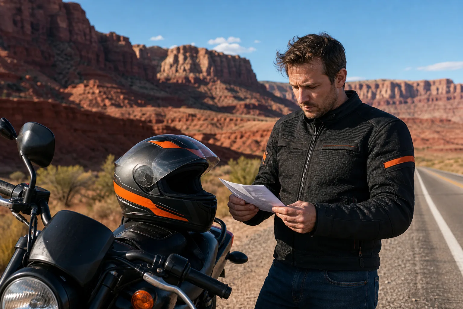 Motorcyclist holding a helmet, illustrating helmet laws Utah riders need to know